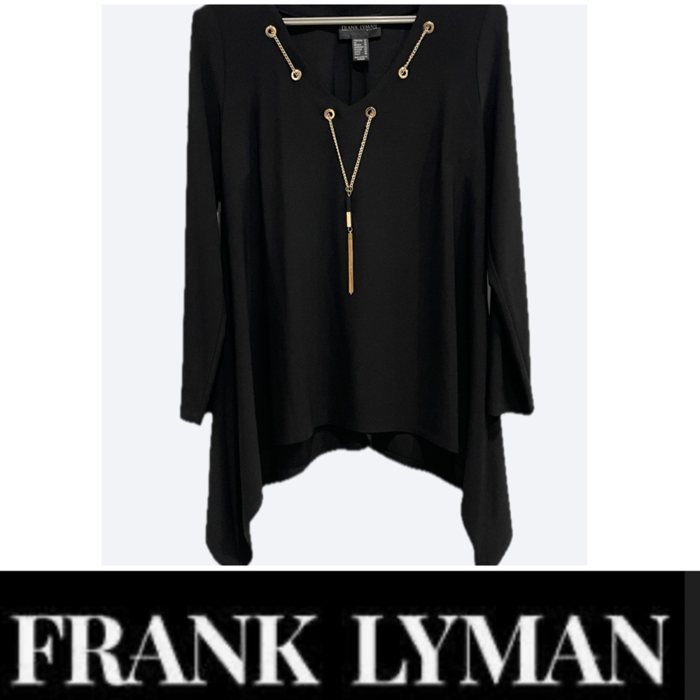 🇨🇦 Frank Lyman Elegant Black Women's Top With Gold Tone Chain Accents 💖 Size 14 - Picture 13 of 13